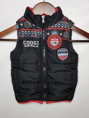Baby Boy Coogi Australia Black Sleeveless Puffer Vest Full Zip Snowflakes Sz 18M